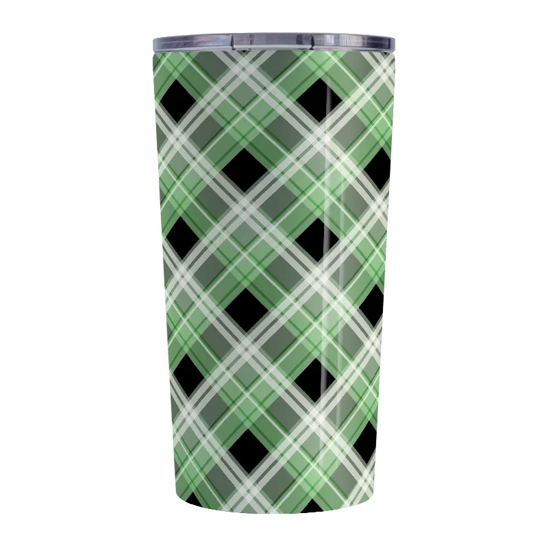 modern coffee mug -Alternative Black and Green Plaid Tumbler Cup