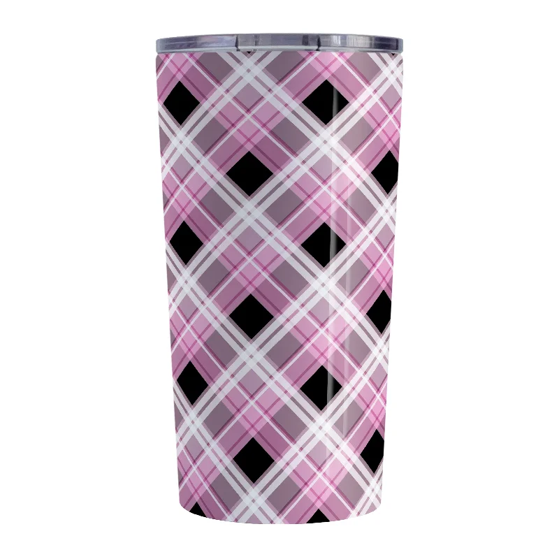 funny mugs for office -Alternative Black and Pink Plaid Tumbler Cup