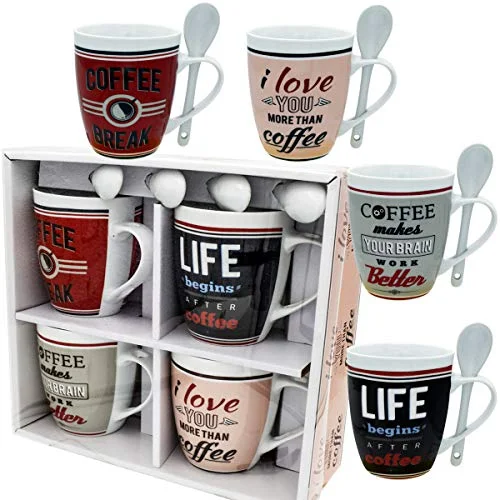 hand-painted coffee mug -Amazon.com: Coffee Mug Set 4 Mug and Spoon Porcelain Set 8 pcs 12 oz White Mug Unique Coffee Mugs and Tea Cups - Gift Boxed - A Great Marriage or Friends Gift Set Retro Style: Kitchen & Dining