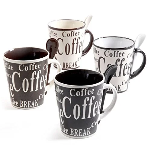 unique coffee mug -Amazon.com | Mr Coffee 97610.08RM Bareggio 8 Pc Mug and Spoon Set, Set of 4, Black and White: Coffee Cups & Mugs