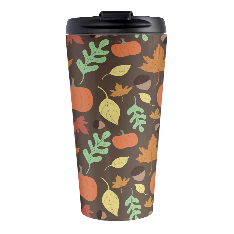 funny coffee cup for work -Autumn Pumpkins and Leaves Pattern - Fall Travel Mug