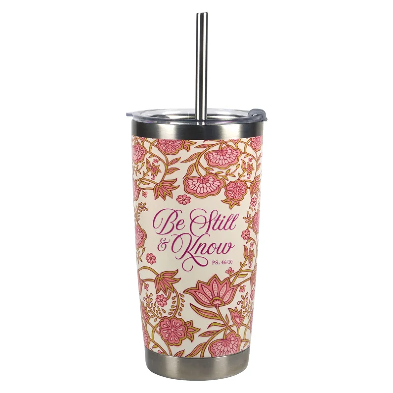 bamboo insulated mug -Be Still and Know Pink Stainless Steel Travel Mug