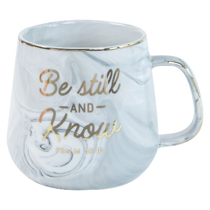 insulated coffee cup for outdoor -Be Still And Know Grey Marbled Ceramic Mug - Psalm 46:10