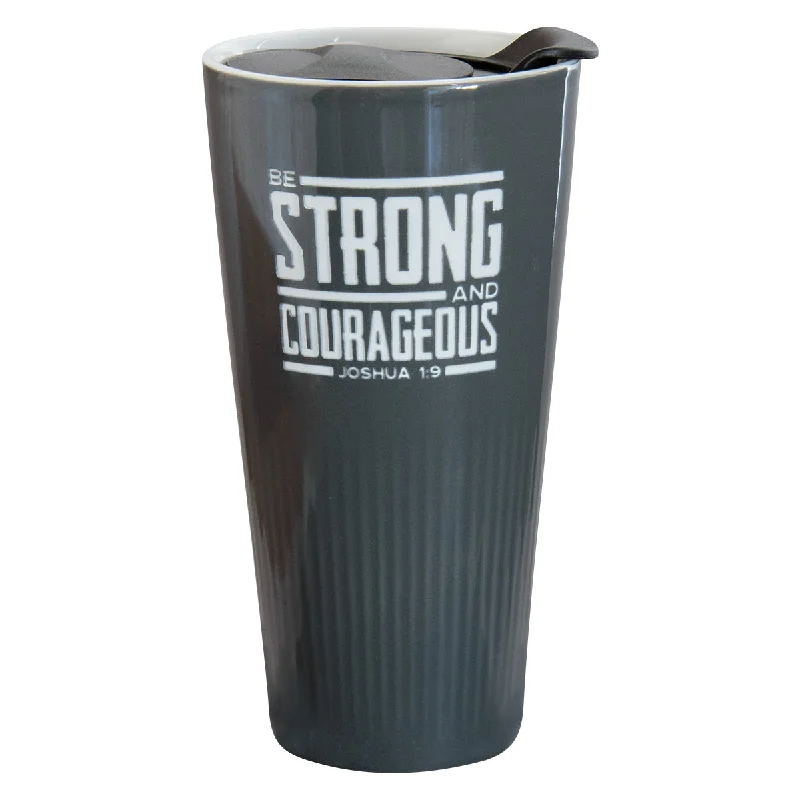 coffee cup with lid and straw -Be Strong And Courageous Ceramic Travel Mug