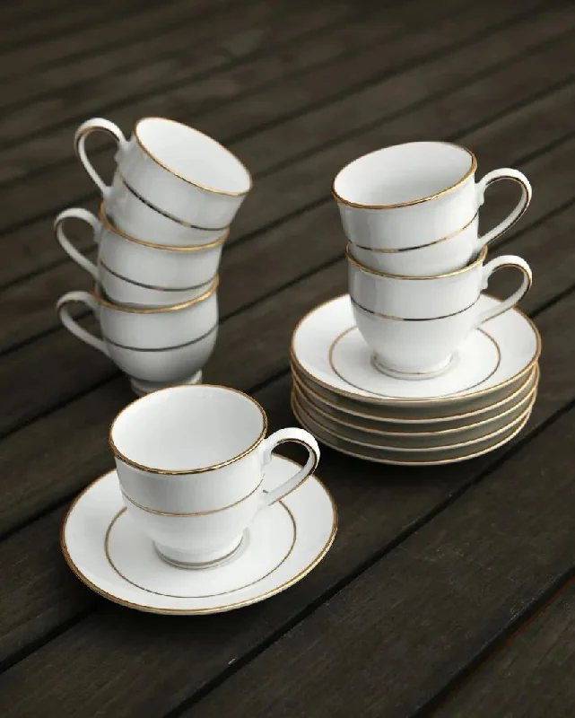 funny office mugs -Beautiful Golden Border Porcelain Cups & Saucers