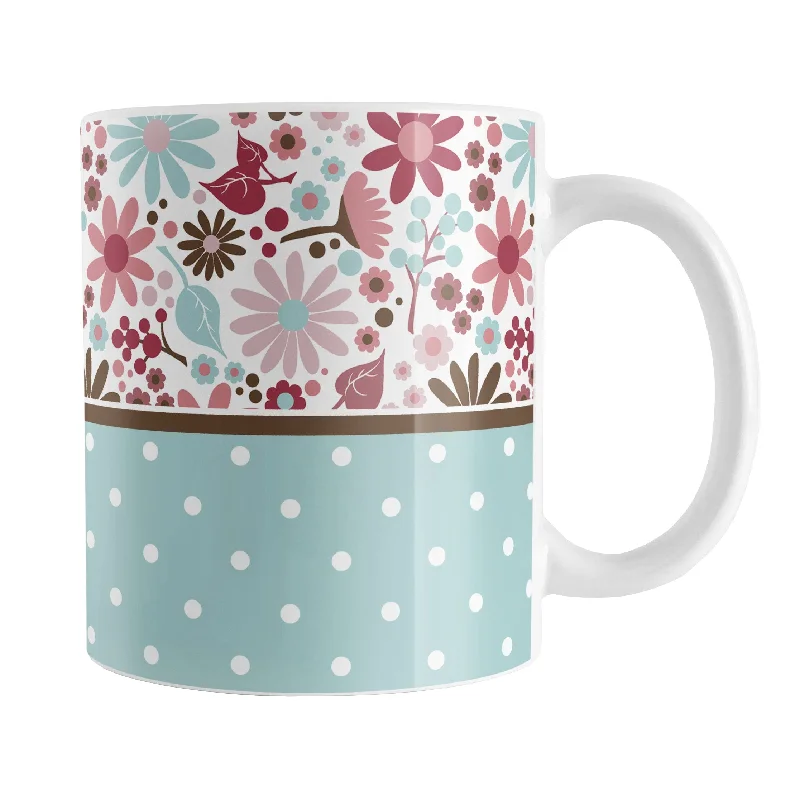 simple coffee mug -Berry Blue Summer Flowers Polka Dot Mug