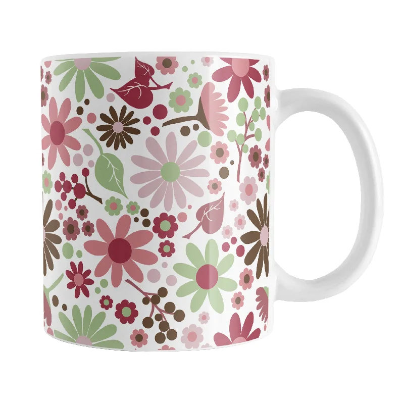 travel coffee cup -Berry Green Summer Flowers Mug