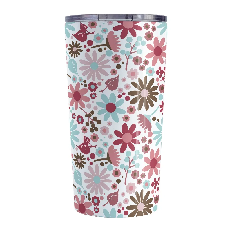 custom travel coffee mug -Berry Blue Summer Flowers Tumbler Cup