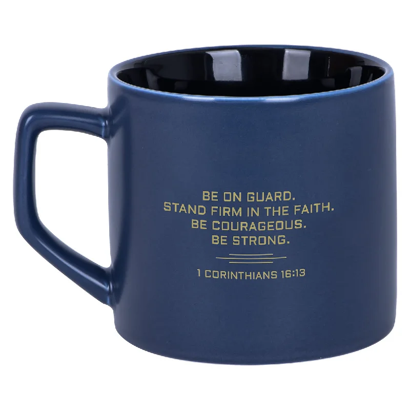 ceramic travel mug -Stand Firm In The Faith Ceramic Mug With Metal Badge - 1 Cor 16:13