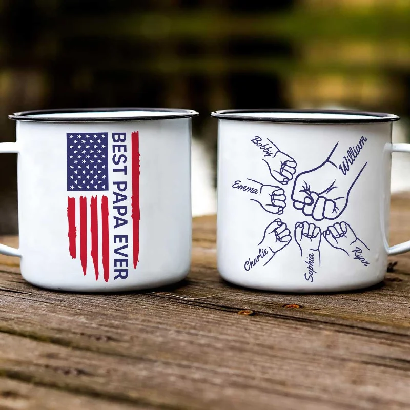 personalized mug with photo -Best Dad Papa Grandpa Ever Fist Bump Outline Nation Flag Father‘s Day Gift For Husband Father Figures Personalized Campfire Mug