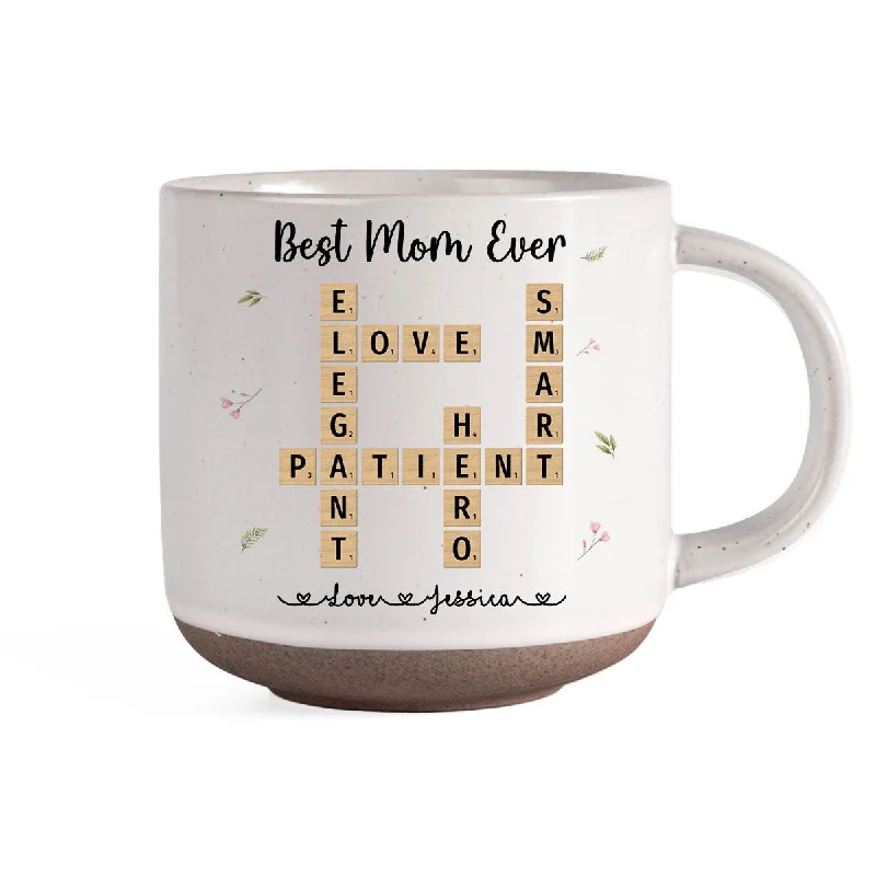 coffee mug for teachers -Best Mom Grandma Ever Appreciation Crossword Art - Created In A Moment Personalized Pottery Mug