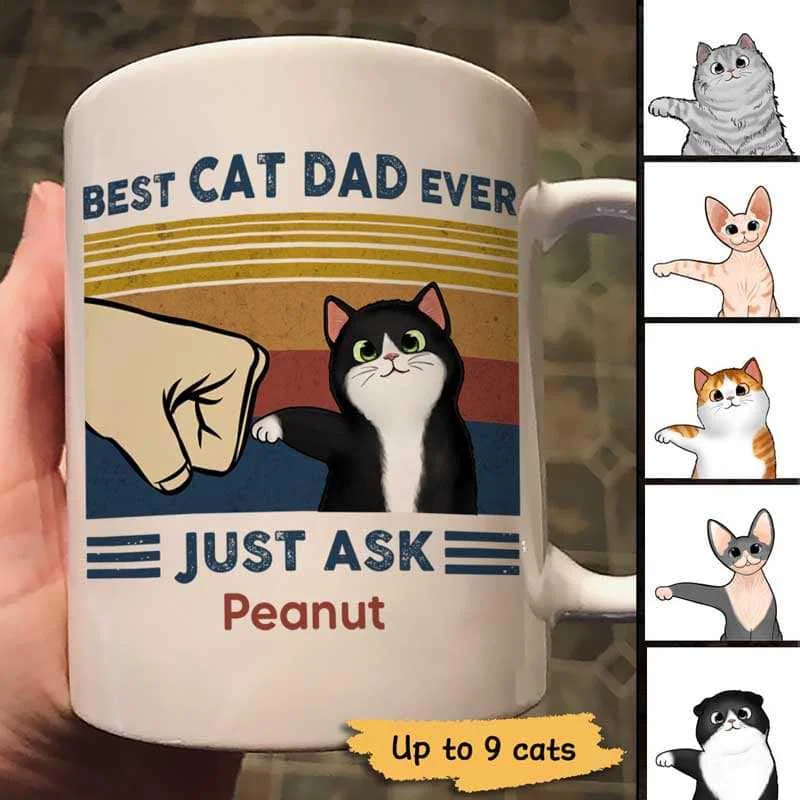 travel mug with design -Best Cat Dad Fluffy Cat Personalized White Mug