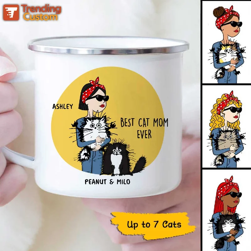 lightweight coffee mug -Best Cat Mom Cat Dad Stick Funny Cat Personalized Campfire Mug