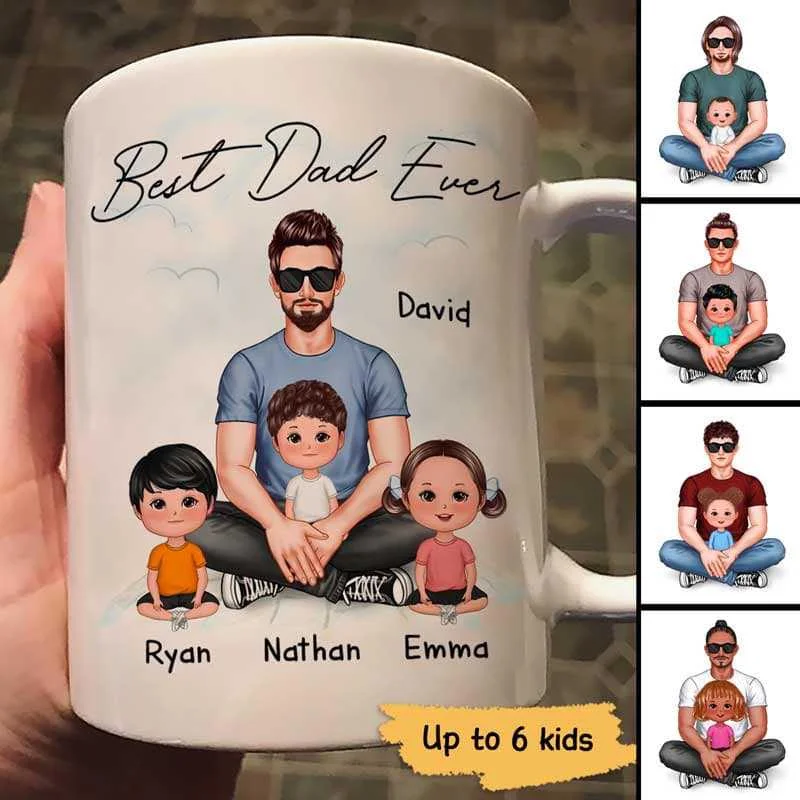 travel coffee mug for commuting -Best Dad Ever Real Man Sitting With Doll Kids Father's Day Gift For Dad Daddy Personalized Mug