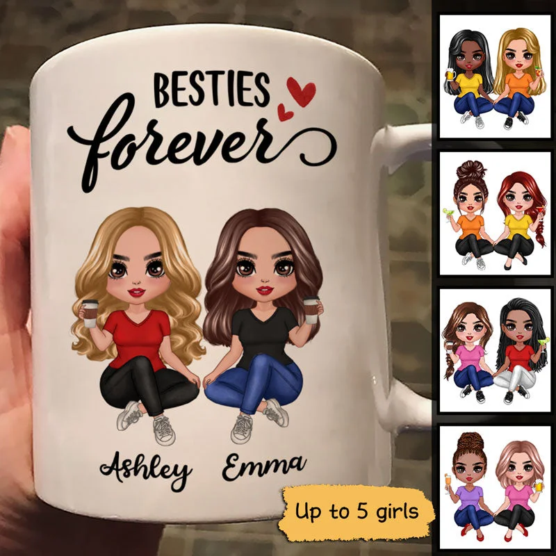 personalized travel cup -Besties Best Friends Forever Doll Women Sitting Personalized Mug