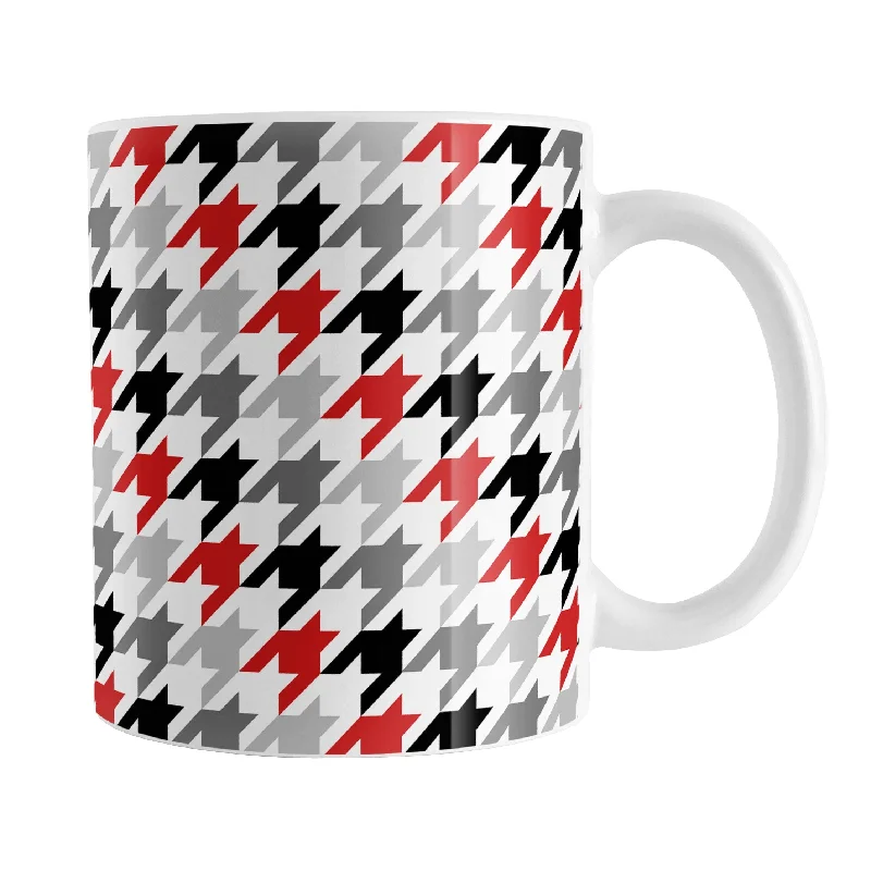 elegant coffee mug -Black Gray Red Houndstooth Mug