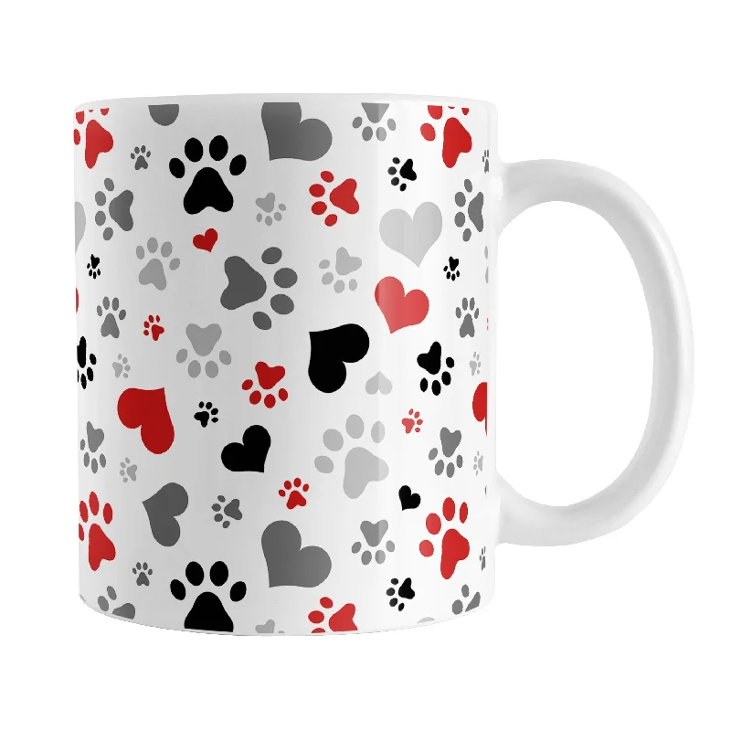 modern design coffee mug -Black and Red Hearts and Paw Prints Mug