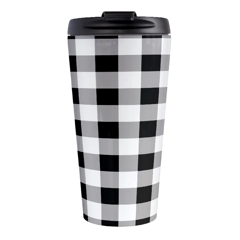 coffee mug with quote -Black and White Buffalo Plaid Travel Mug