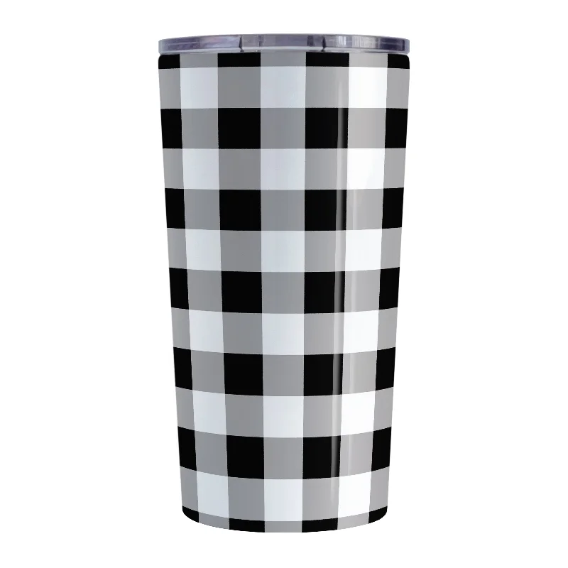 floral coffee mug -Black and White Buffalo Plaid Tumbler Cup