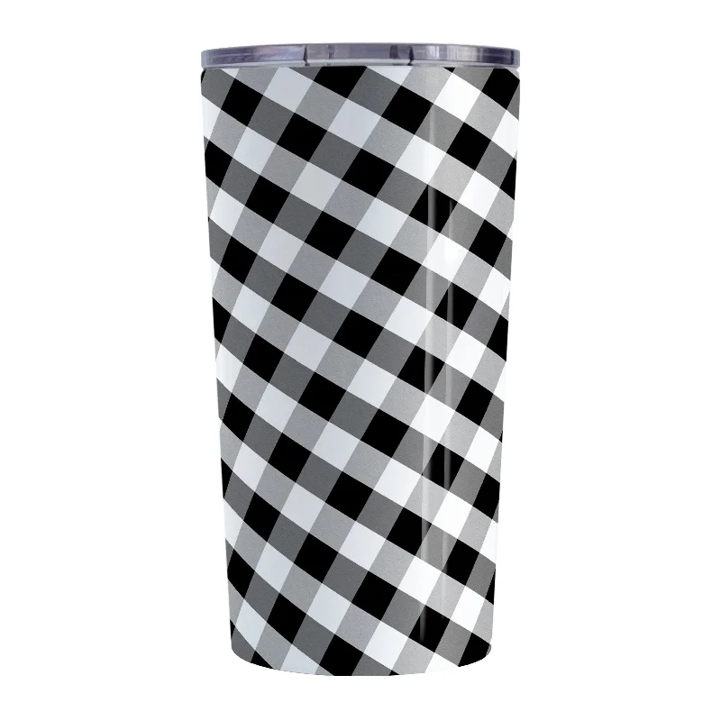 white coffee mug -Black and White Gingham Tumbler Cup