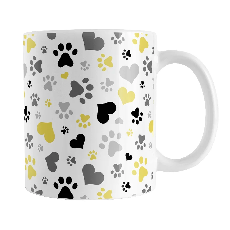 custom travel coffee mug -Black and Yellow Hearts and Paw Prints Mug