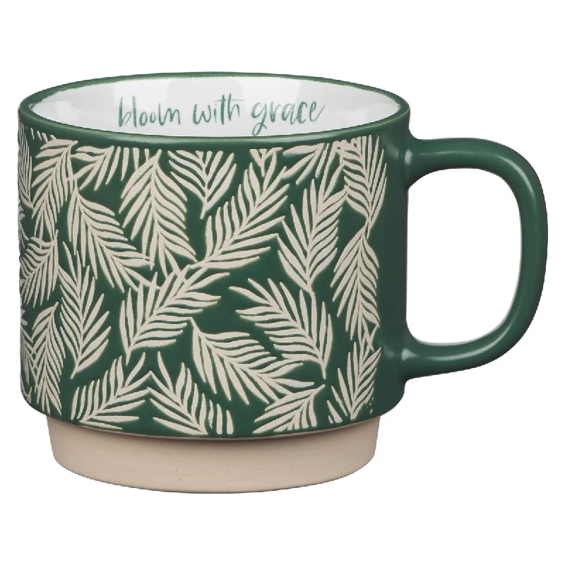 coffee mug for teenagers -Bloom With Grace Dark Green Ceramic Mug With Leaf Motif