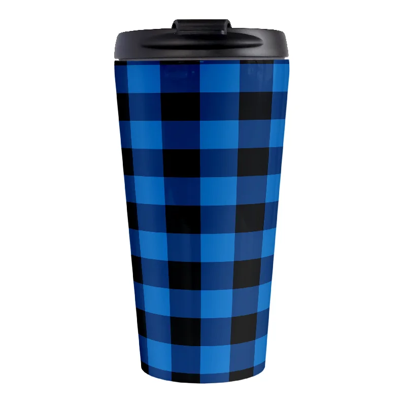 cute coffee mug -Blue and Black Buffalo Plaid Travel Mug