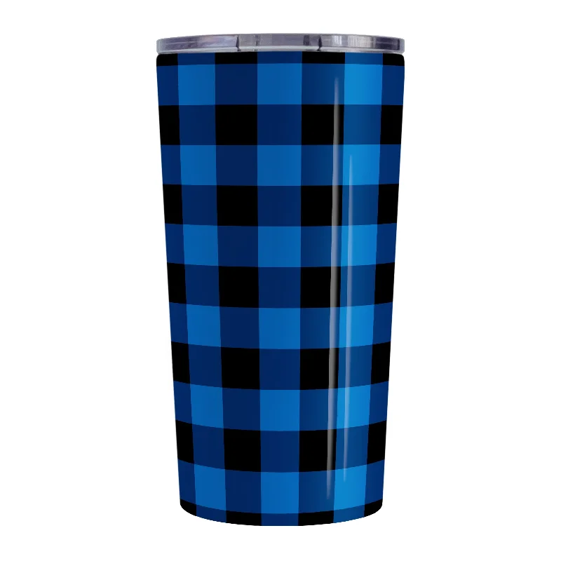 travel coffee mug -Blue and Black Buffalo Plaid Tumbler Cup