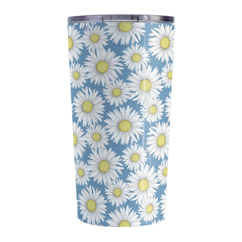 plain white tea mug -Blue Daisy Pattern Tumbler Cup