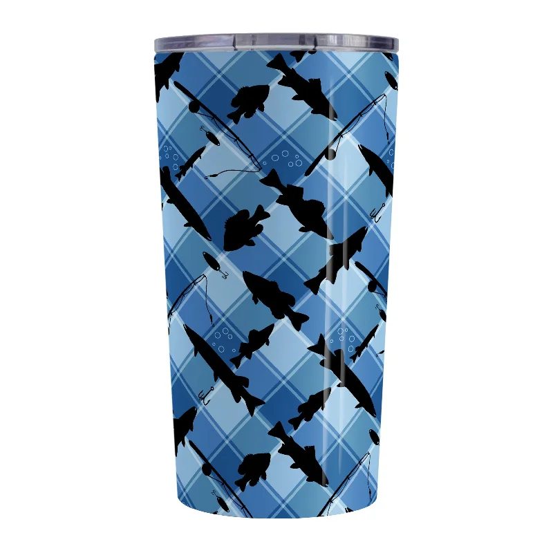 custom-made coffee mug -Blue Fishing Plaid Pattern Tumbler Cup