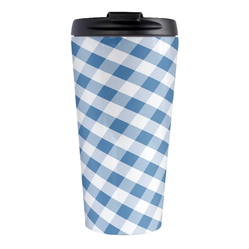 sleek travel coffee mug -Blue Gingham Travel Mug