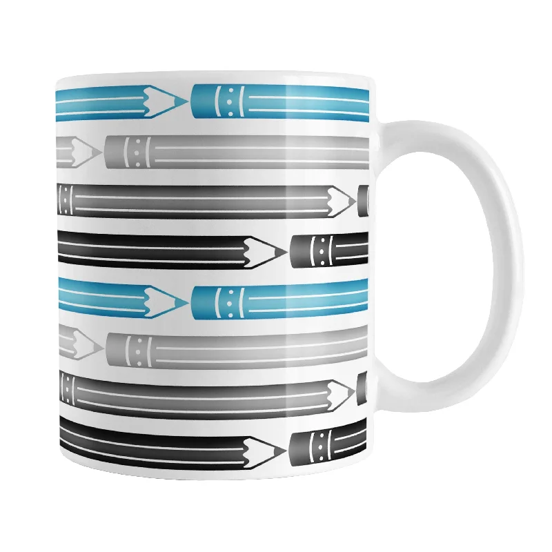 portable coffee cup -Blue Gray Black Pencils Pattern Mug