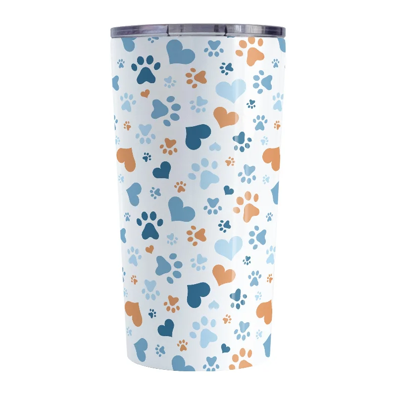 bright coffee mug -Blue Hearts and Paw Prints Tumbler Cup