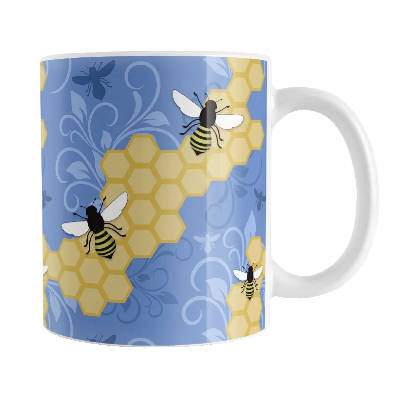 coffee mug with graphics -Blue Honeycomb Bee Mug