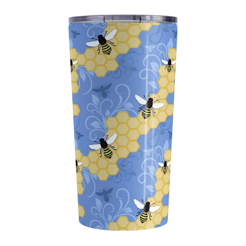 durable travel mug -Blue Honeycomb Bee Tumbler Cup