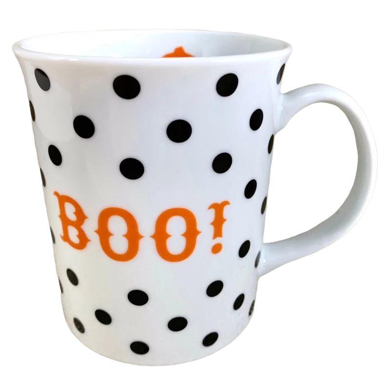 personalized ceramic mug -Boo! Polka Dots Pumpkin Mug Fringe