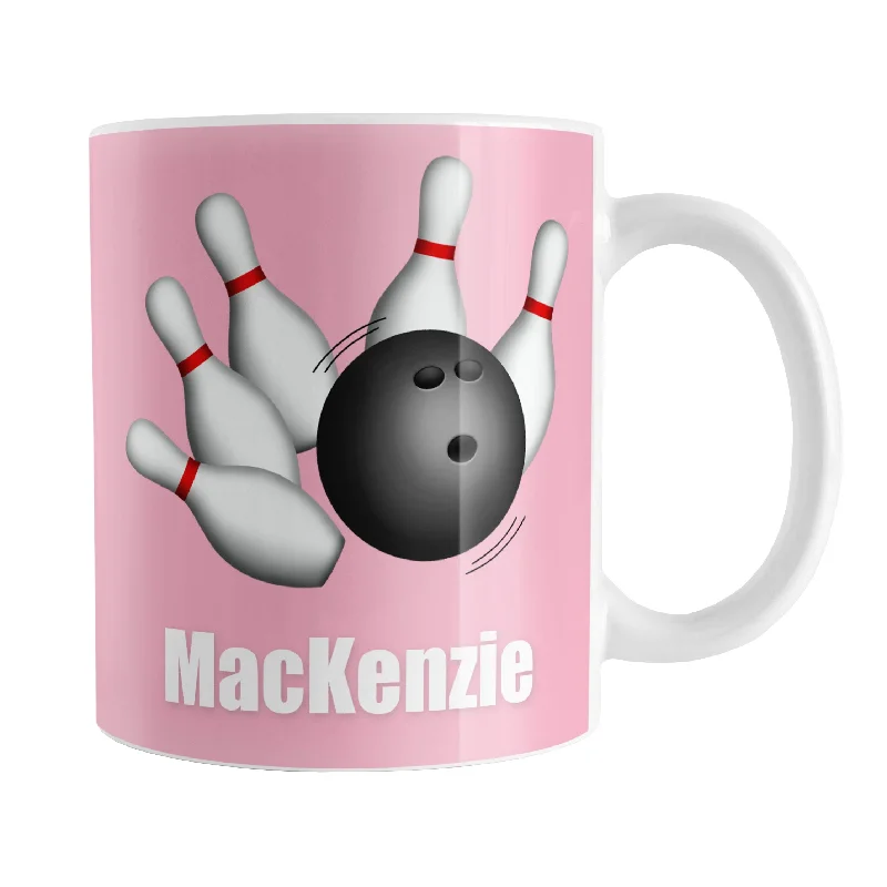 coffee mug for teenagers -Personalized Bowling Ball and Pins Pink - Bowling Mug