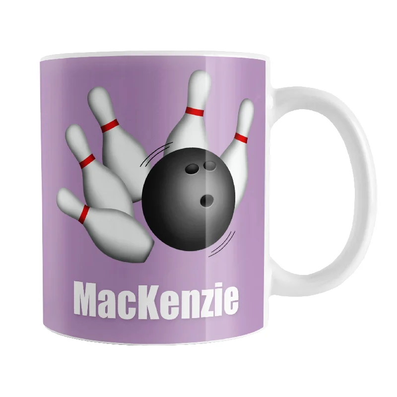 holiday themed coffee mug -Personalized Bowling Ball and Pins Purple - Bowling Mug