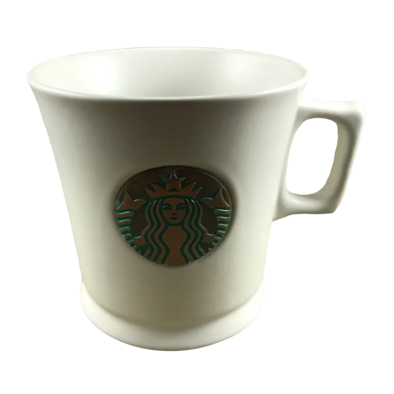 high quality coffee mug -Brass Siren Emblem Footed White 14oz Mug 2014 Starbucks