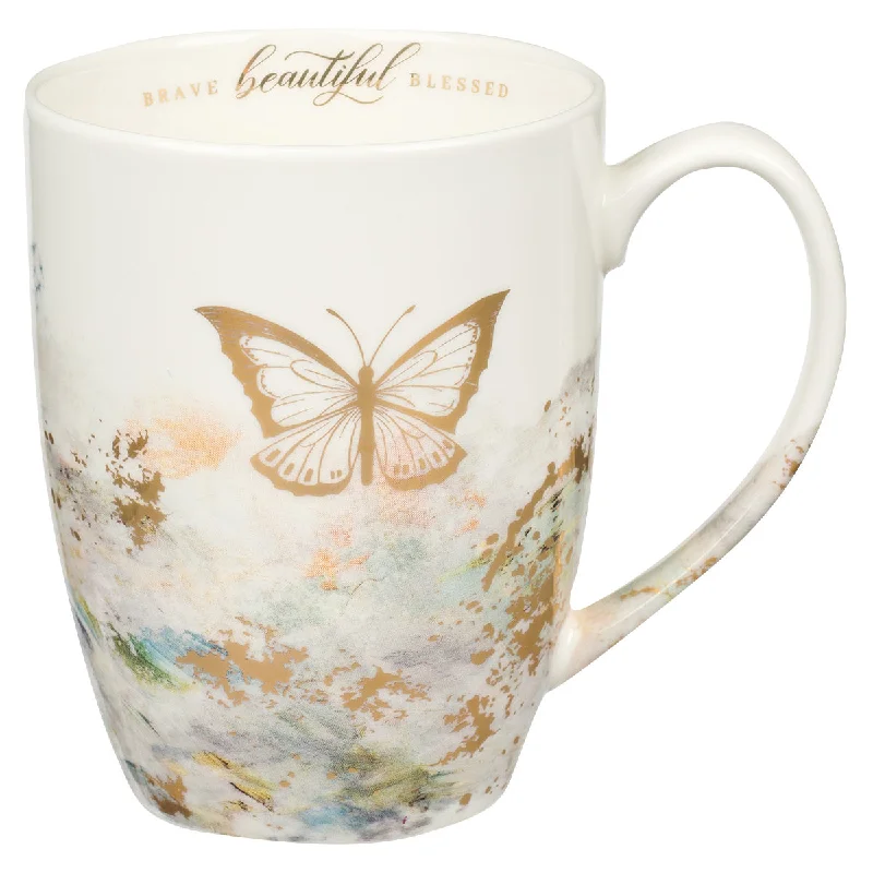 glass mug for tea -Brave Beautiful Blessed Butterfly Ceramic Mug