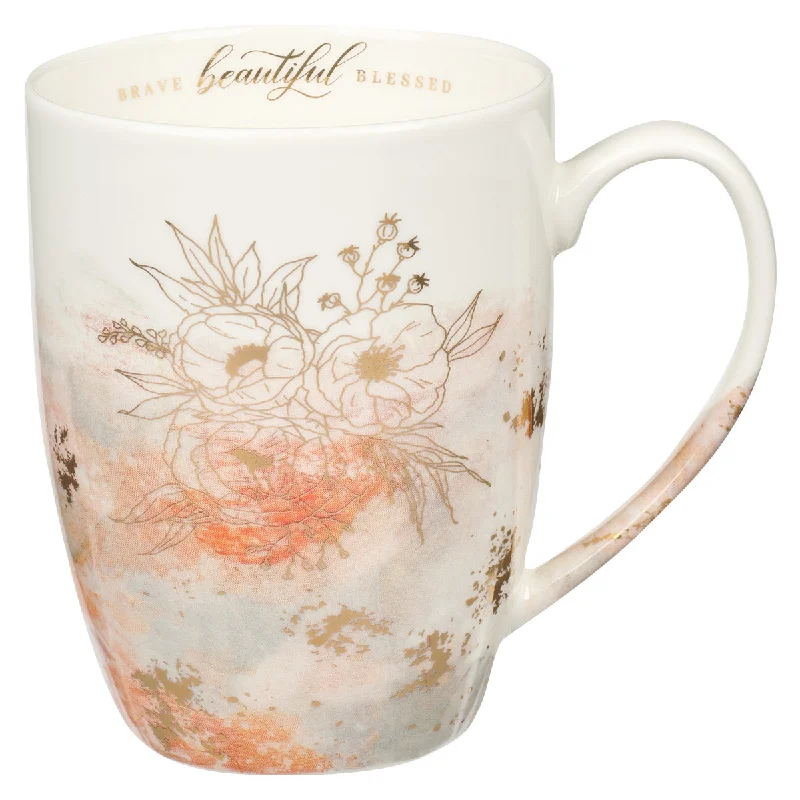 eco mug for coffee -Brave Beautiful Blessed Floral Ceramic Mug