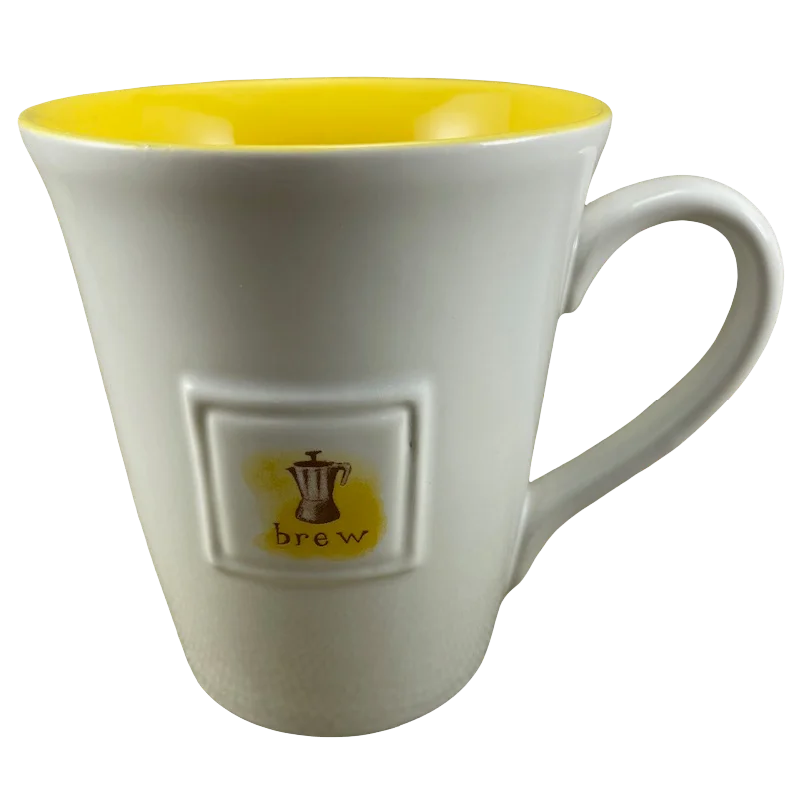 tea cup and saucer set -Brew Embossed Square Yellow Inside 14oz Mug 2006 Starbucks