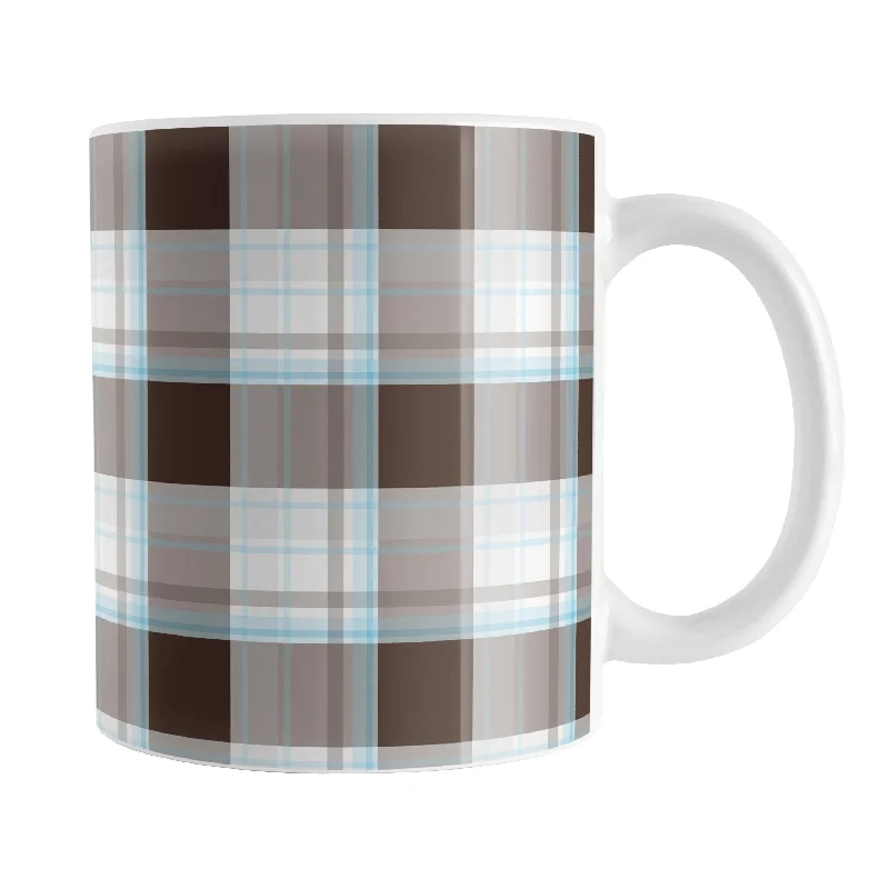 ceramic travel mug -Brown Blue Plaid Mug