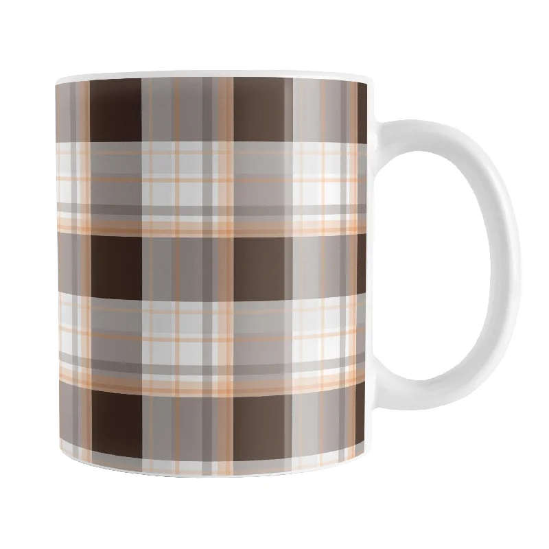 unique tea mug -Brown Orange Plaid Mug