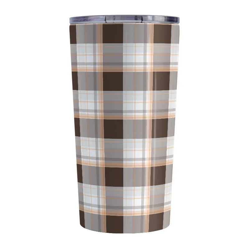 wooden coffee mug -Brown Orange Plaid Tumbler Cup