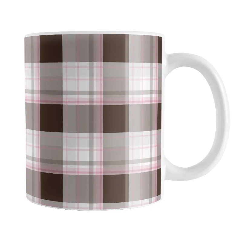 travel mug with straw -Brown Pink Plaid Mug