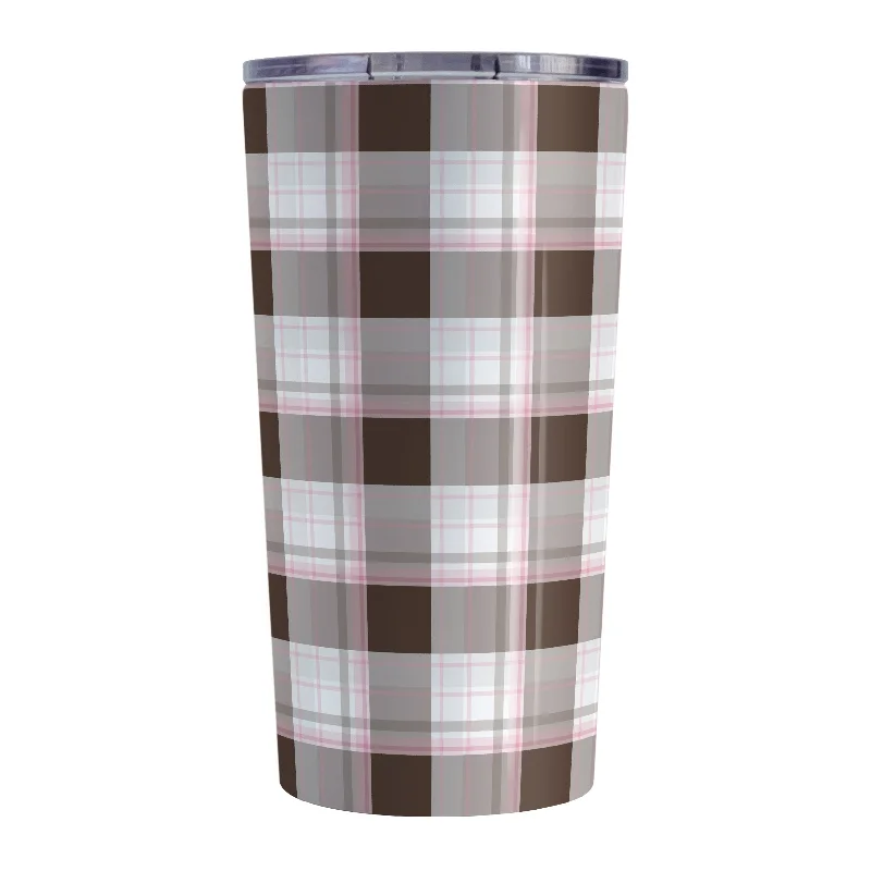 double-insulated coffee mug -Brown Pink Plaid Tumbler Cup