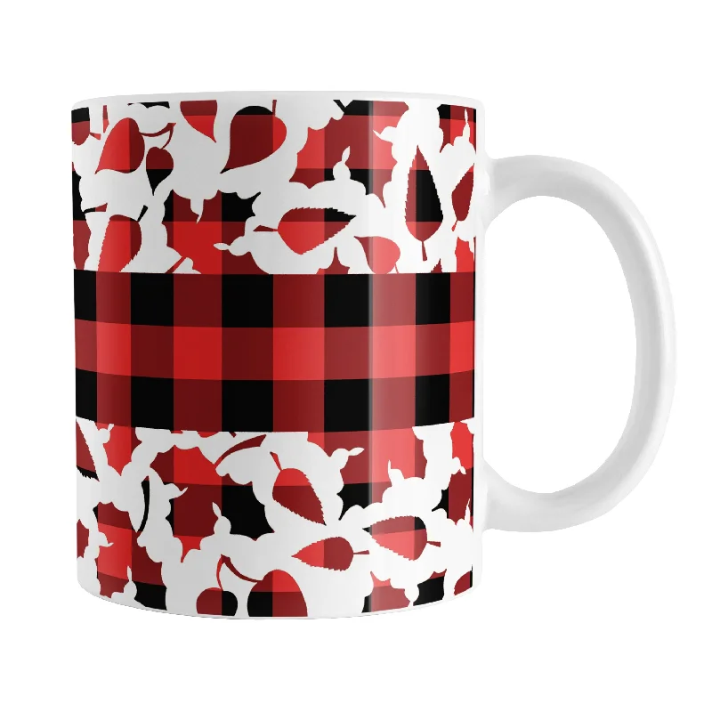 coffee mug with funny saying -Buffalo Plaid Leaves Fall Mug