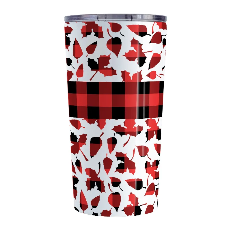 stainless steel coffee mug -Buffalo Plaid Leaves Fall Tumbler Cup