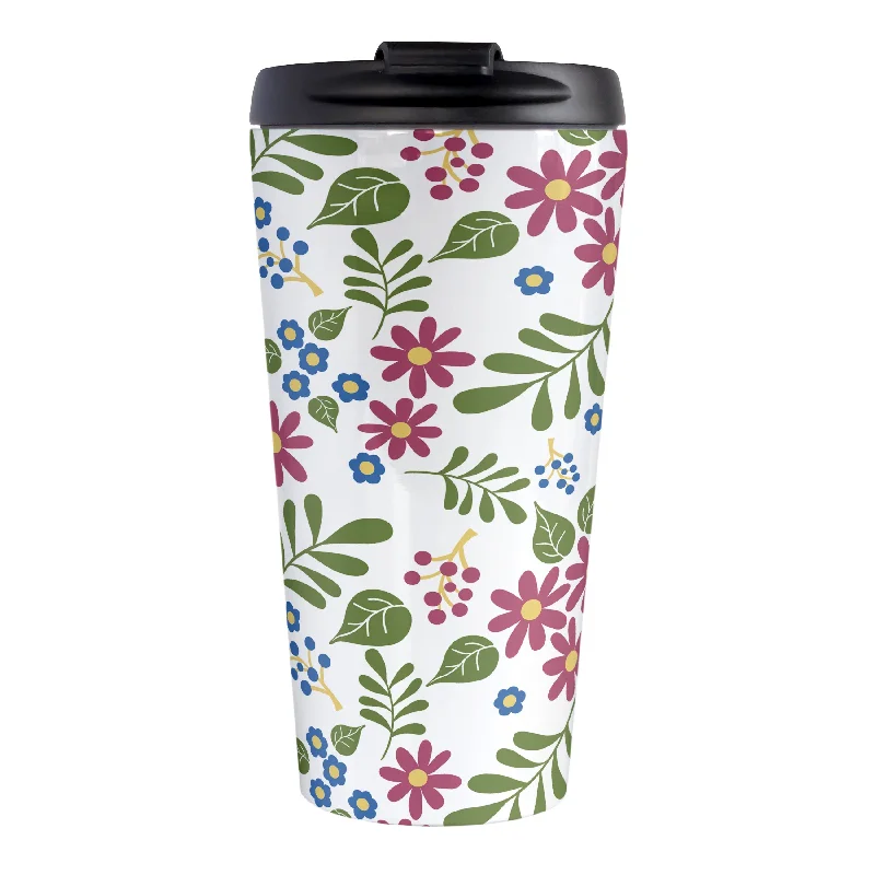 sports-themed coffee mug -Burgundy Blue Green Flowers Pattern Travel Mug